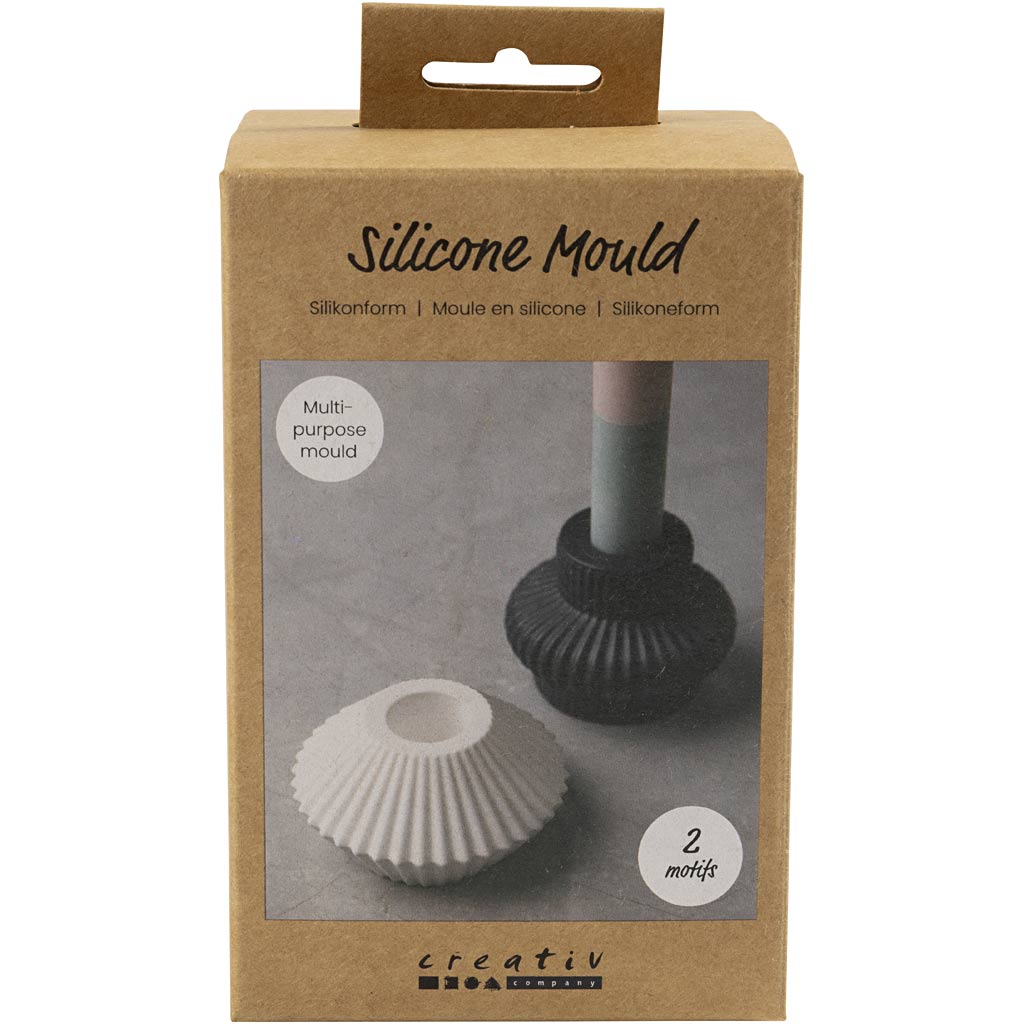 Silicone Mould, Grooved candle holders, H: 4+5,5 cm, dia. 7+8 cm, gloss transparent, 2 pc/ 1 pack