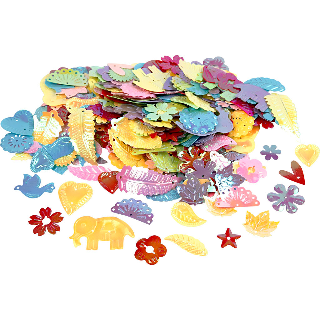 Sequins, size 15-45 mm, mother of pearl colours, 30 g/ 1 pack