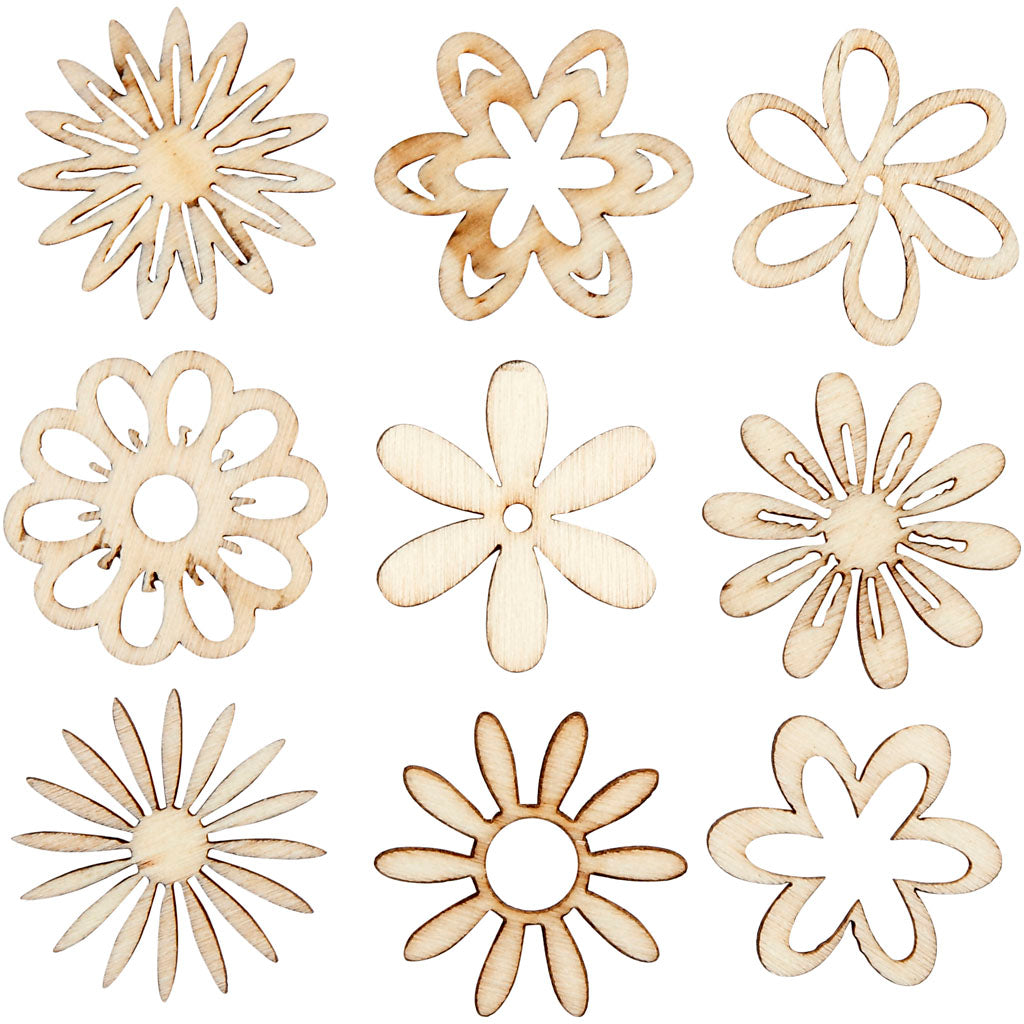 Wooden decorations, flowers, size 28 mm, 45 pc-