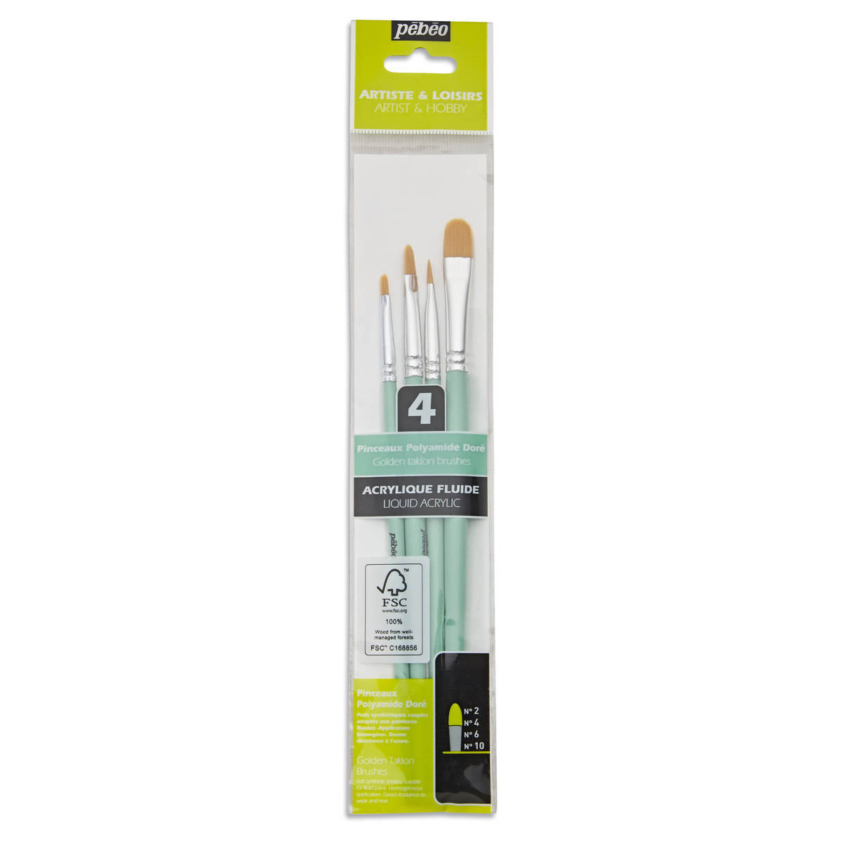 Pebeo Set of 4 Short Handle Synthetic Filbert Golden Taklon