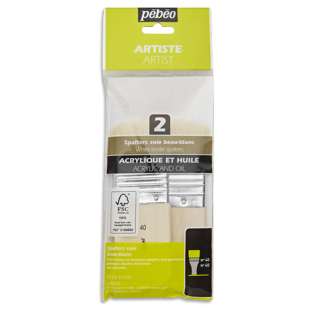 Pebeo Set of 2 Spalter Extra Short Pure White Bristle