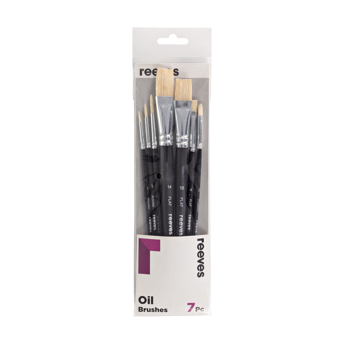 Reeves Oil Brush Short Handle 7 Brush Pack