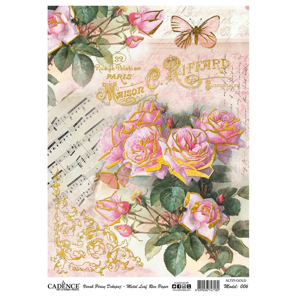 Rice Decoupage Paper - Metal Leaf Gold - Dreaming of Roses
