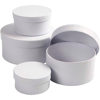 Round Boxes, H: 4+5+6+7 cm, dia. 8+10+12+14 cm, white, 4 pc/ 1 set