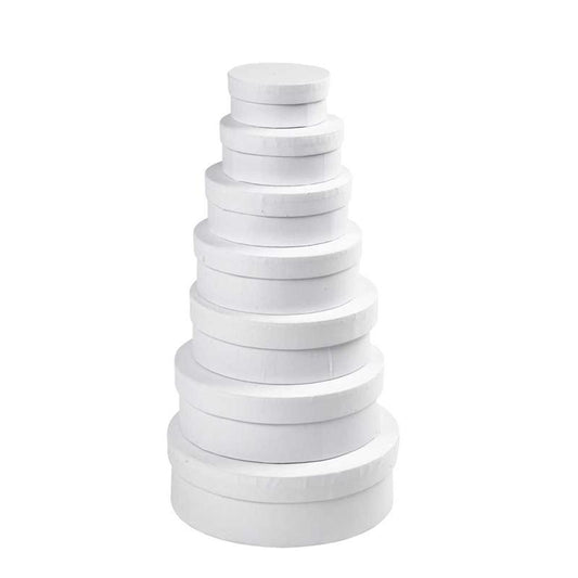 Round Box Set, H: 4+4,5+5+5,5+6+6,5+7 cm, dia. 8,5+10,5+12,5+14,5+16,5+18,5+21,5 cm, white, 7 pc/ 1 set