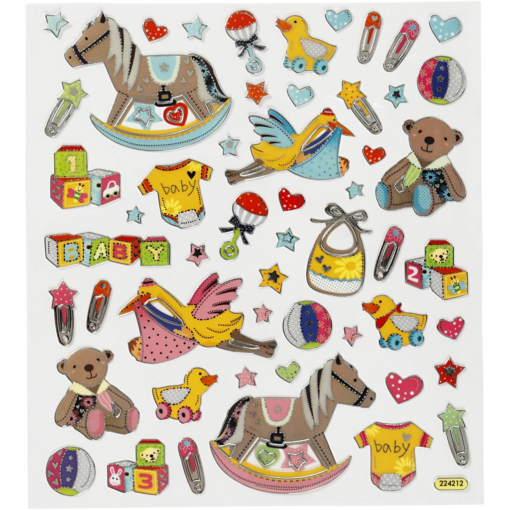 Self-Adhesive Plastic Stickers with Shiny Foil Details – 15x16.5 cm, 1 Sheet