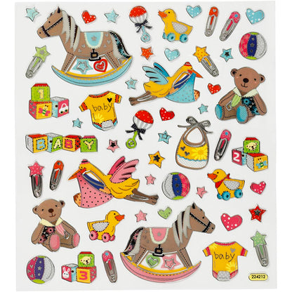 Self-Adhesive Plastic Stickers with Shiny Foil Details – 15x16.5 cm, 1 Sheet