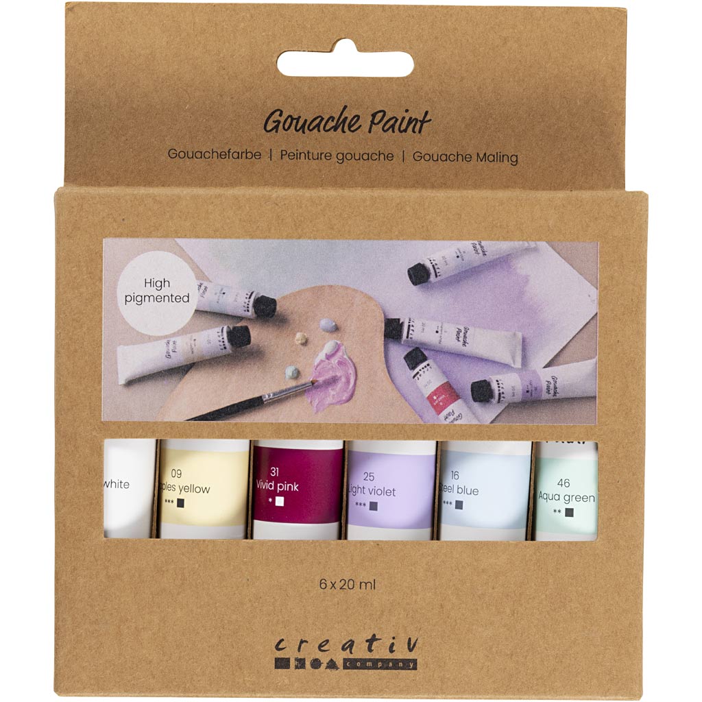 Gouache Paint, pastel colours, 6x20 ml/ 1 pack