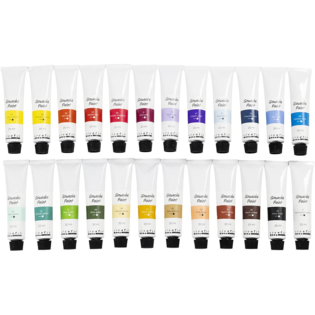 Gouache Paint, assorted colours, 24x20 ml/ 1 pack