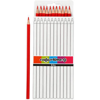 Colortime Colouring Pencils, L: 17 cm, lead 3 mm, red, 12 pc-