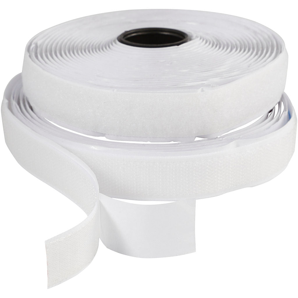 Hook & Loop, self-adhesive, W: 20 mm, white, 5 m/ 1 roll