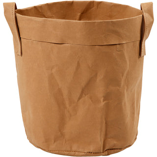 Faux Leather Storage Bag, H: 20 cm, dia. 19,5 cm, 350 g, light brown, 1 pc
