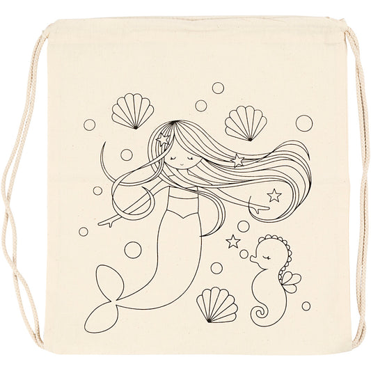Gym bag, mermaid, size 37x41 cm, 110 g, light natural, 1 pc