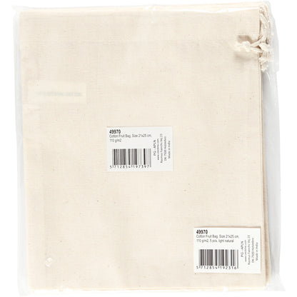 Cloth bag, size 21x25 cm, 110 g, light natural, 5 pc/ 1 pack