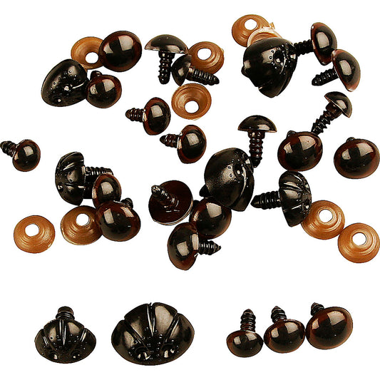 Teddy Bear Eyes & Noses, dia. 10+12,5+15 mm, size 15+25 mm, 12 asstd.-