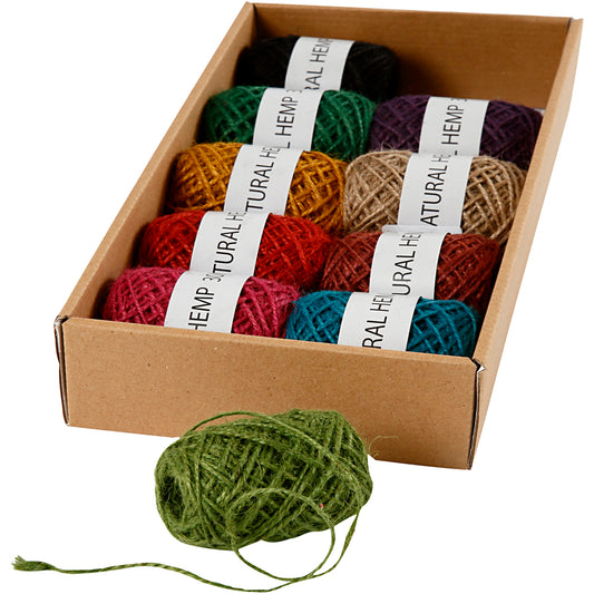 Natural Hemp, thickness 1-2 mm, assorted colours, 10x30 m