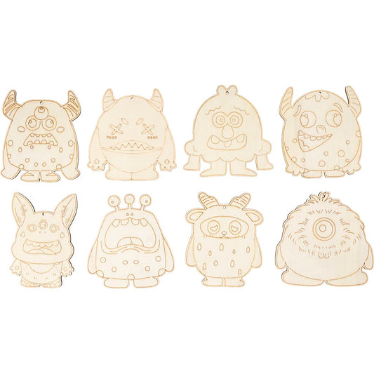 Wooden Figures, Monsters, H: 12,4 cm, thickness 3 mm, 24 pc/ 1 pack