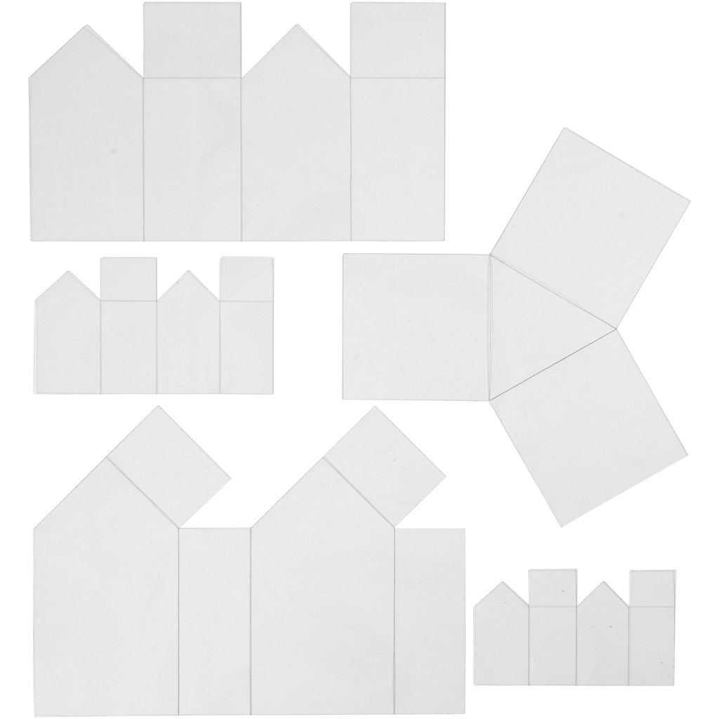 Casting Mould, houses and triangles, H: 6-14,5 cm, thickness 0,5 mm, transparent, 5 pc/ 1 pack