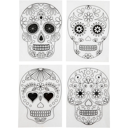 Shrink plastic sheets with motifs, Skulls, sheet 10,5x14,5 cm, thickness 0,3 mm, matt transparent, 4 sheet-