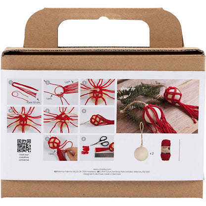Craft Kit Christmas Baubles, Macramé, christmas red
