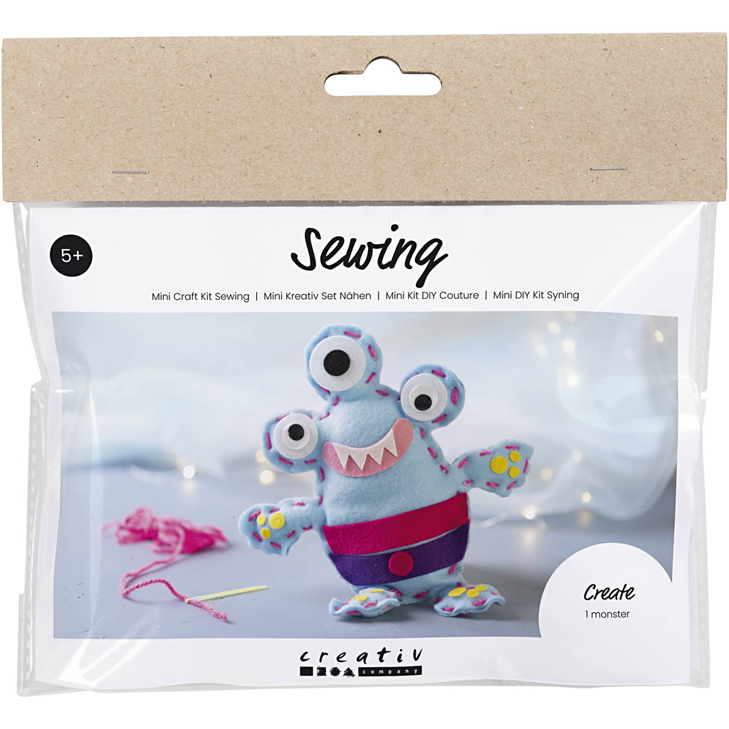 Mini Craft Kit Sewing, Felt Monster, assorted colours, 1 pack