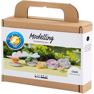 Mini Craft Kit Modelling, Stone with insect, grey, light pink, light turquoise, 1 pack