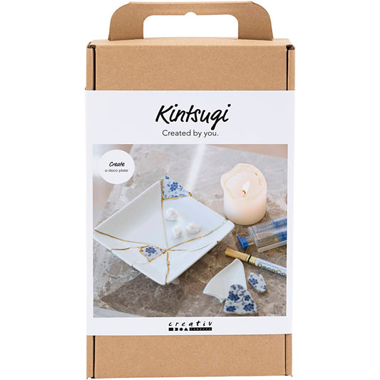 Craft Kit Kintsugi, Dish, blue, gold, white