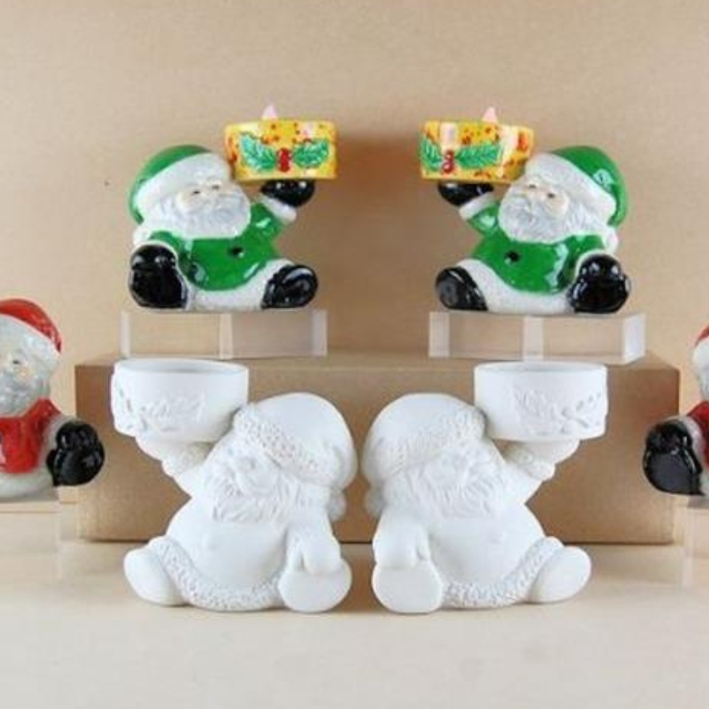 Christmas Sitting Santa Tealight Holder (Mixed Styles) – Bisque Blanks x6