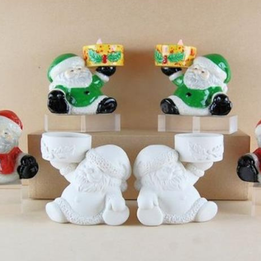 Christmas Sitting Santa Tealight Holder (Mixed Styles) – Bisque Blanks x6