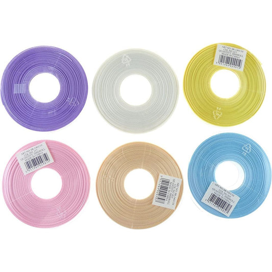 Double Faced Satin Ribbon Set - 6 Reels of Ribbon, 10mm x20m - Pastels