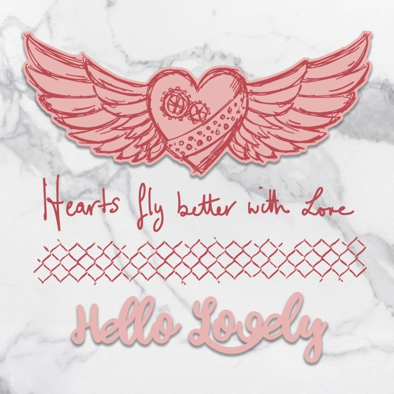 Hearts Fly Stamp and Die Set (6pc)