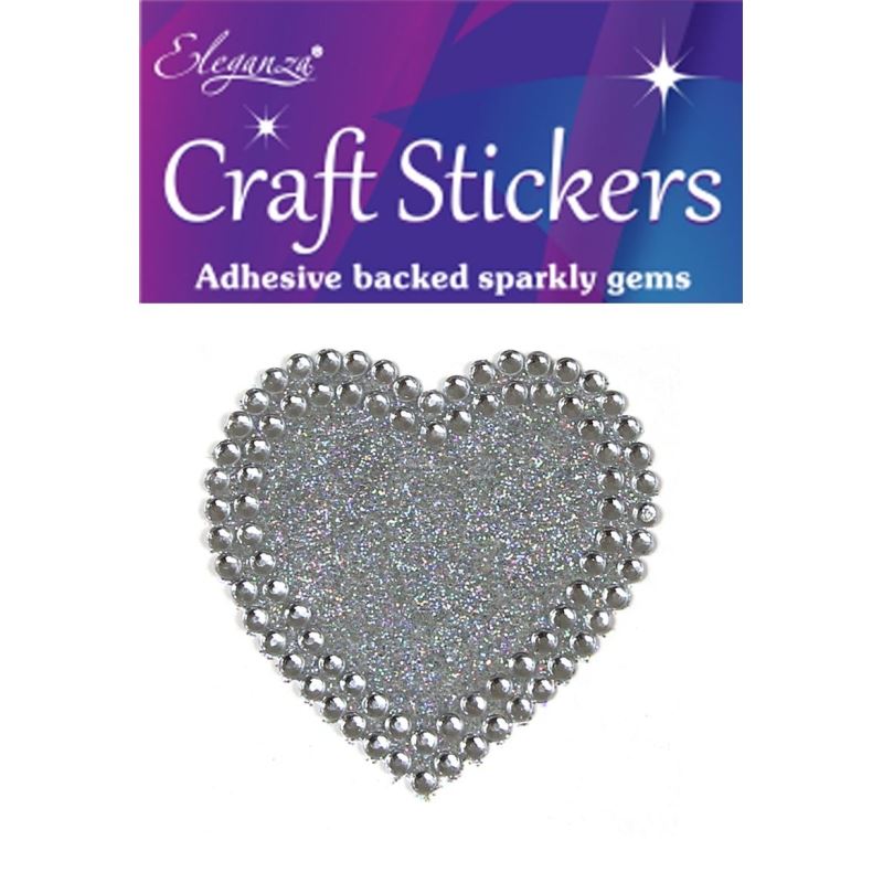 50mm Solid Heart Diamante Silver Eleganza Craft Stickers