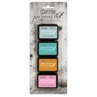 Tim Holtz - Distress Archival Mini Ink Kit 4 - Speckled Egg/Evergreen Bough/Wild Honey/Kitsch Flamingo